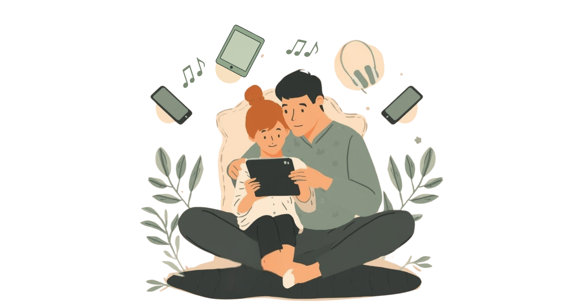 Elternteil und Kind schauen gemeinsam auf ein Tablet